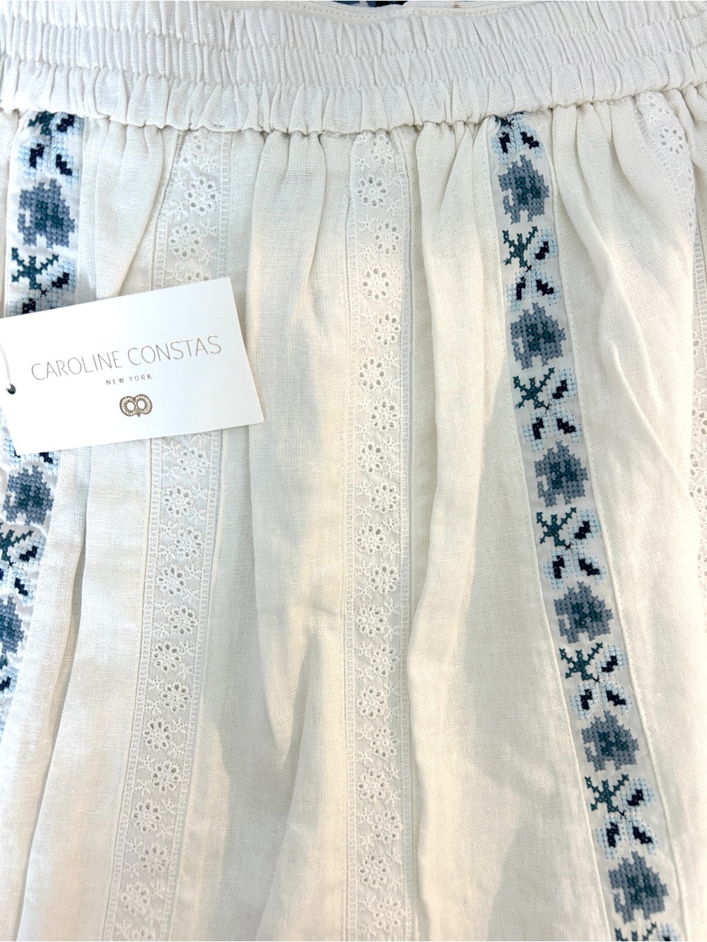 Caroline Constas White Midi Skirt with Blue Embroidery - Picture 3 of 5